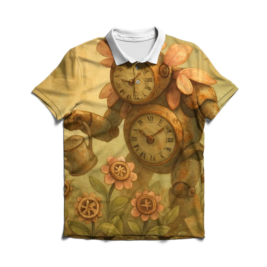 Clockwork Garden Golem embroidered polo tops