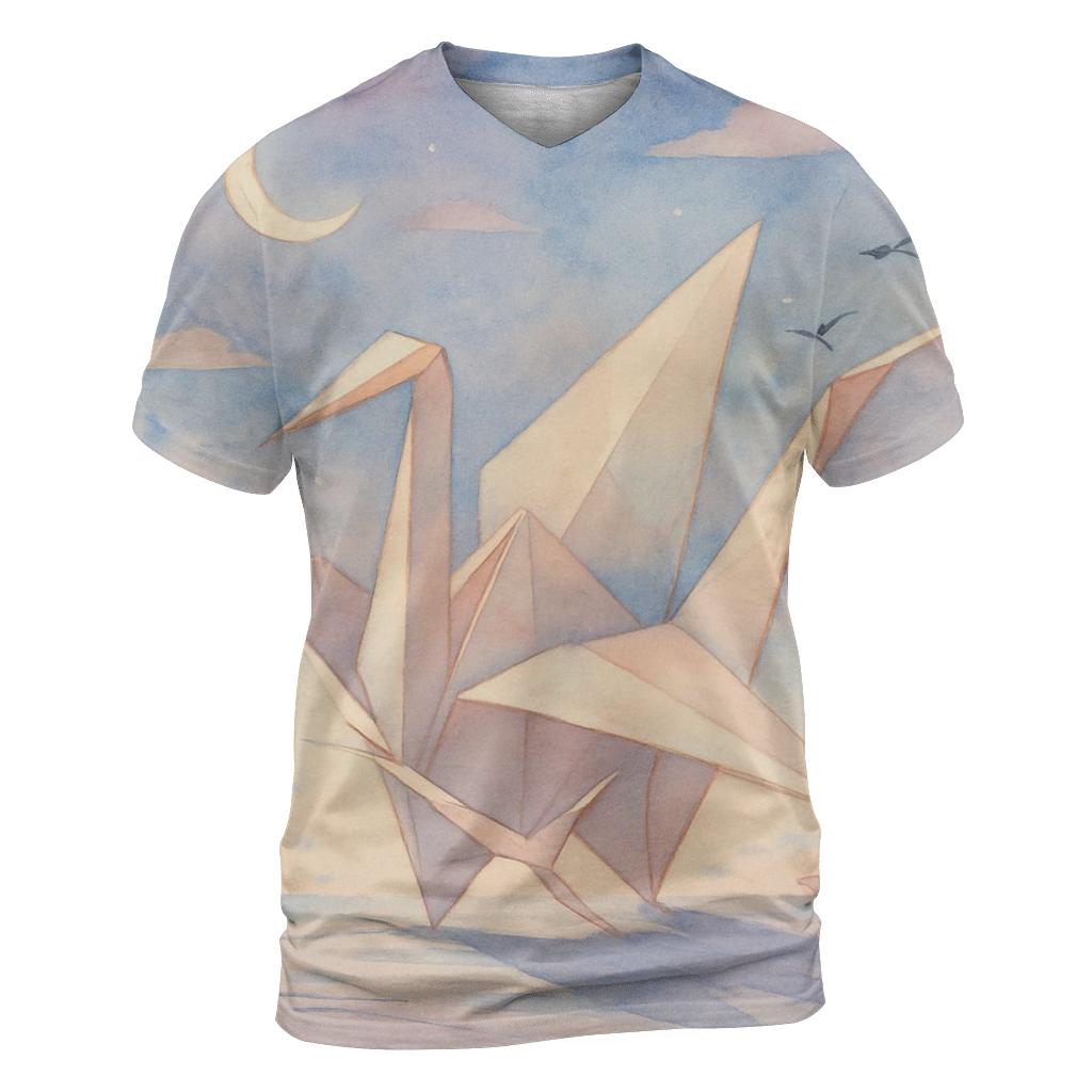 Moonlit Origami Crane artistic all-over print tops