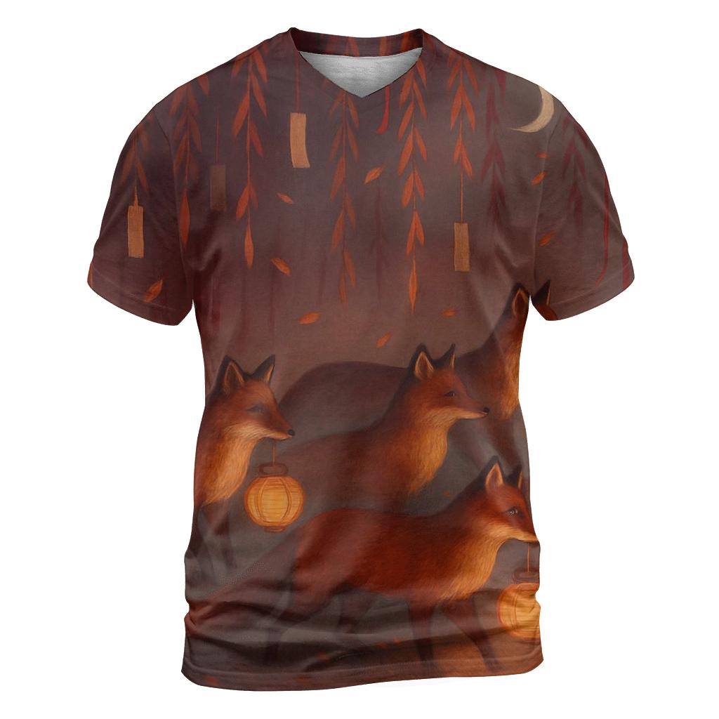 Lantern Fox Procession vibrant all-over design tees