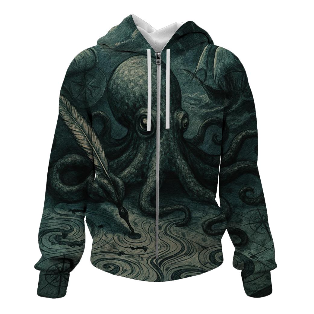 Inkstorm Kraken Cartographer zip-up hoodies