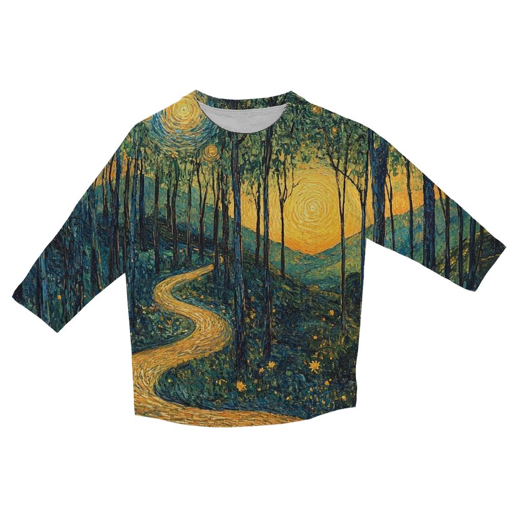 Van Gogh Inspired Forest At Sunrise casual three quarter sleeve shirts