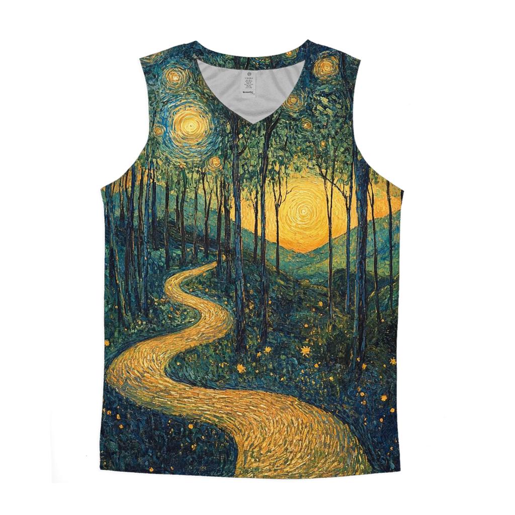 Van Gogh Inspired Forest At Sunrise graphic print tank tops