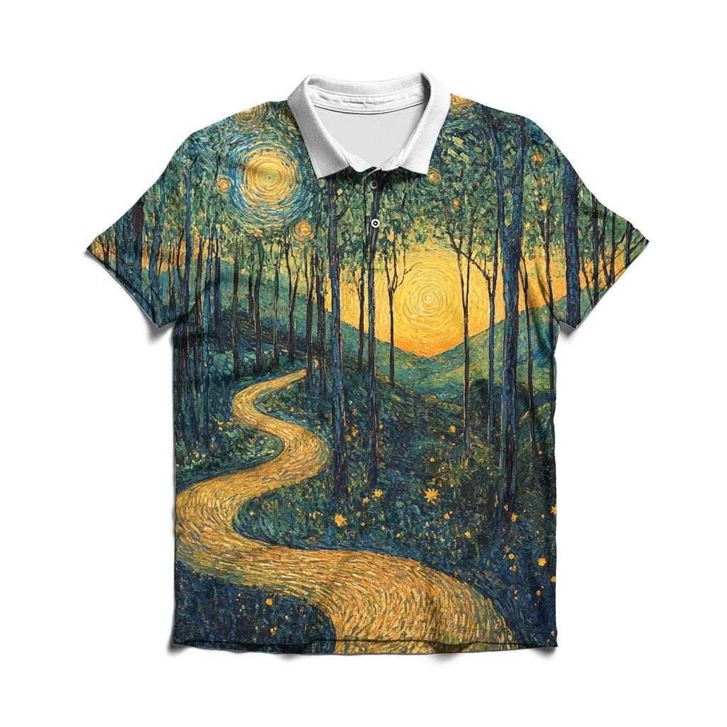 Van Gogh Inspired Forest At Sunrise premium cotton polo shirts