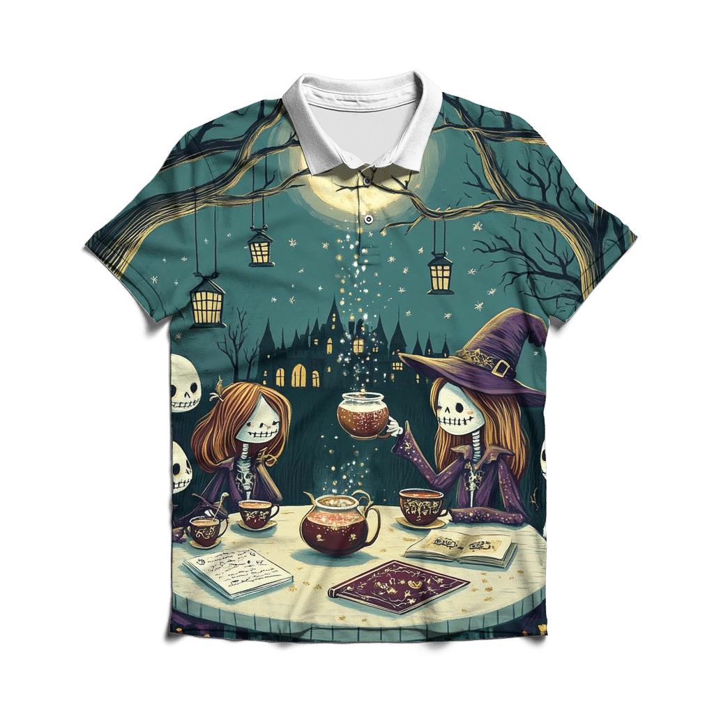 Midnight Spell With Haunted Tea Party personalized polo shirts