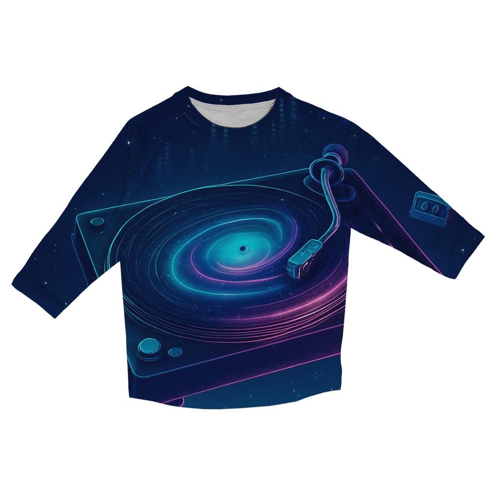 Neon Turntable Galaxy printed three quarter sleeve shirts