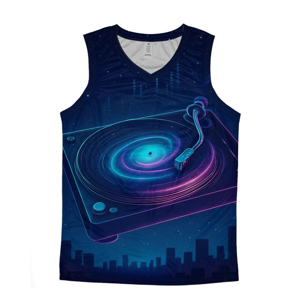 Neon Turntable Galaxy sports performance tank tops