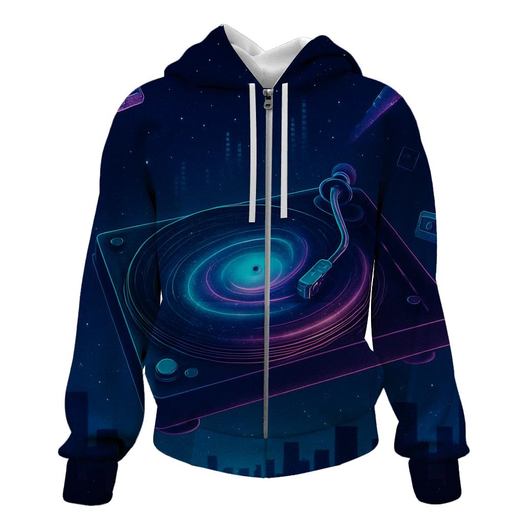 Neon Turntable Galaxy embroidered hoodies