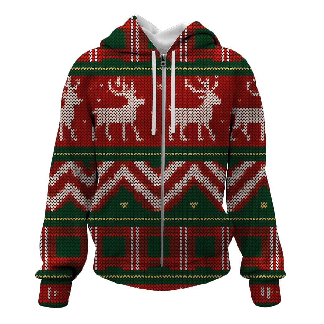 Tinsel Tartan Reindeer Row Design zip-up hoodies
