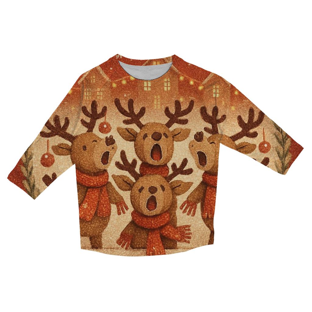 Starlit Reindeer Choir printed three quarter sleeve shirts