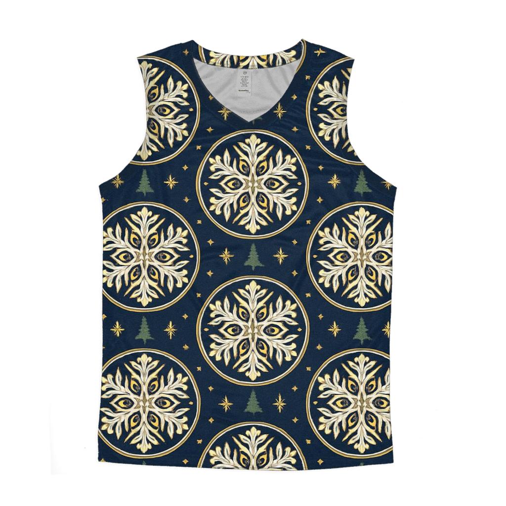 White Snowflake Medallion On Navy Blue custom tank tops