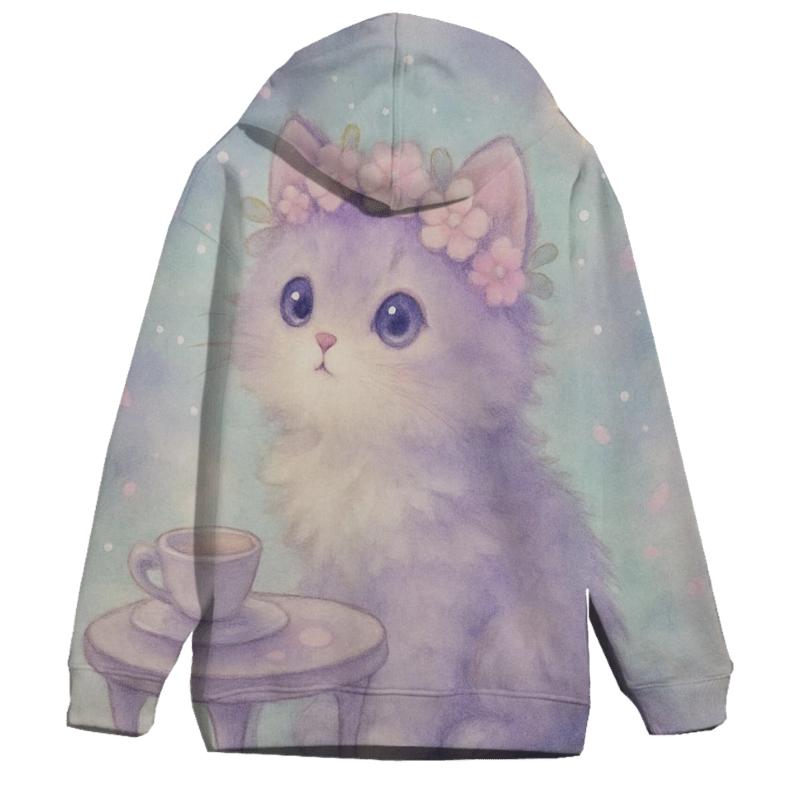 Moonlit Tea Party Cat zip-up hoodies