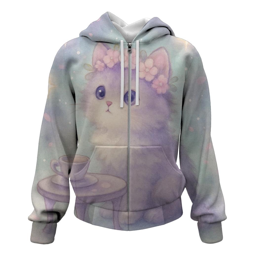 Moonlit Tea Party Cat lightweight hoodies