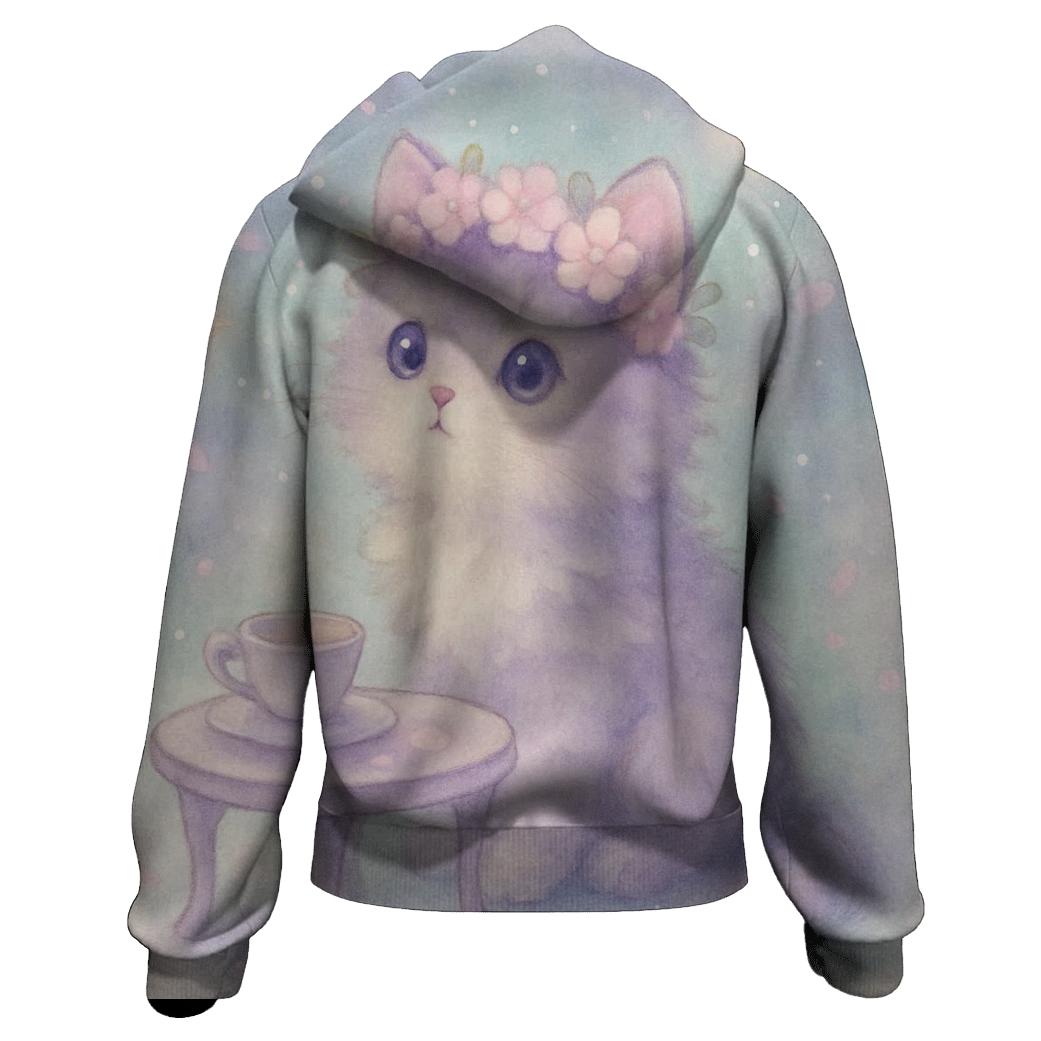 Moonlit Tea Party Cat lightweight hoodies