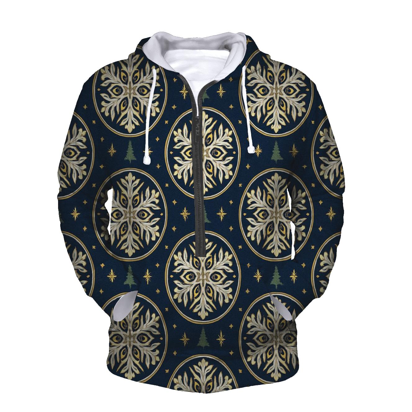 White Snowflake Medallion On Navy Blue graphic hoodies