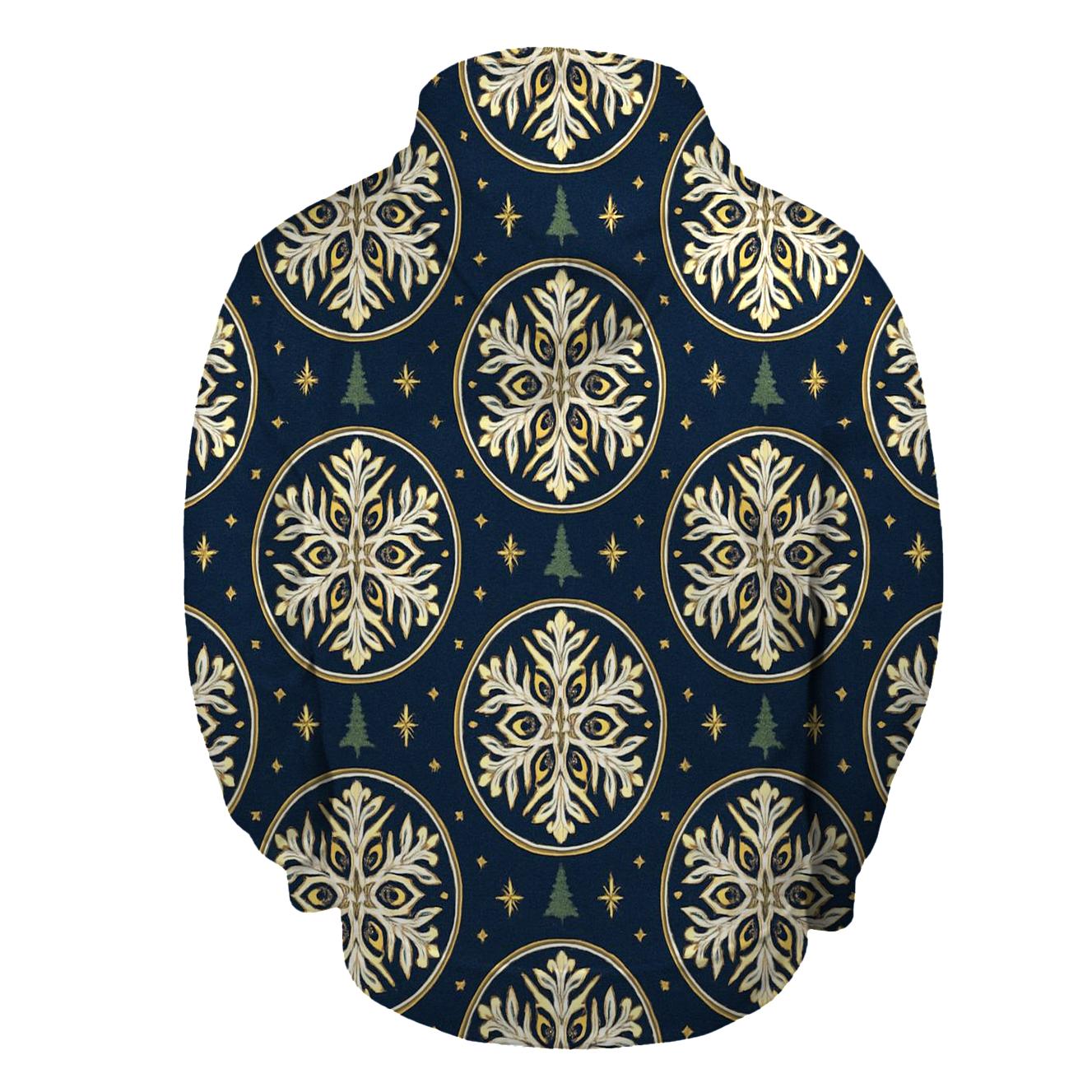White Snowflake Medallion On Navy Blue graphic hoodies