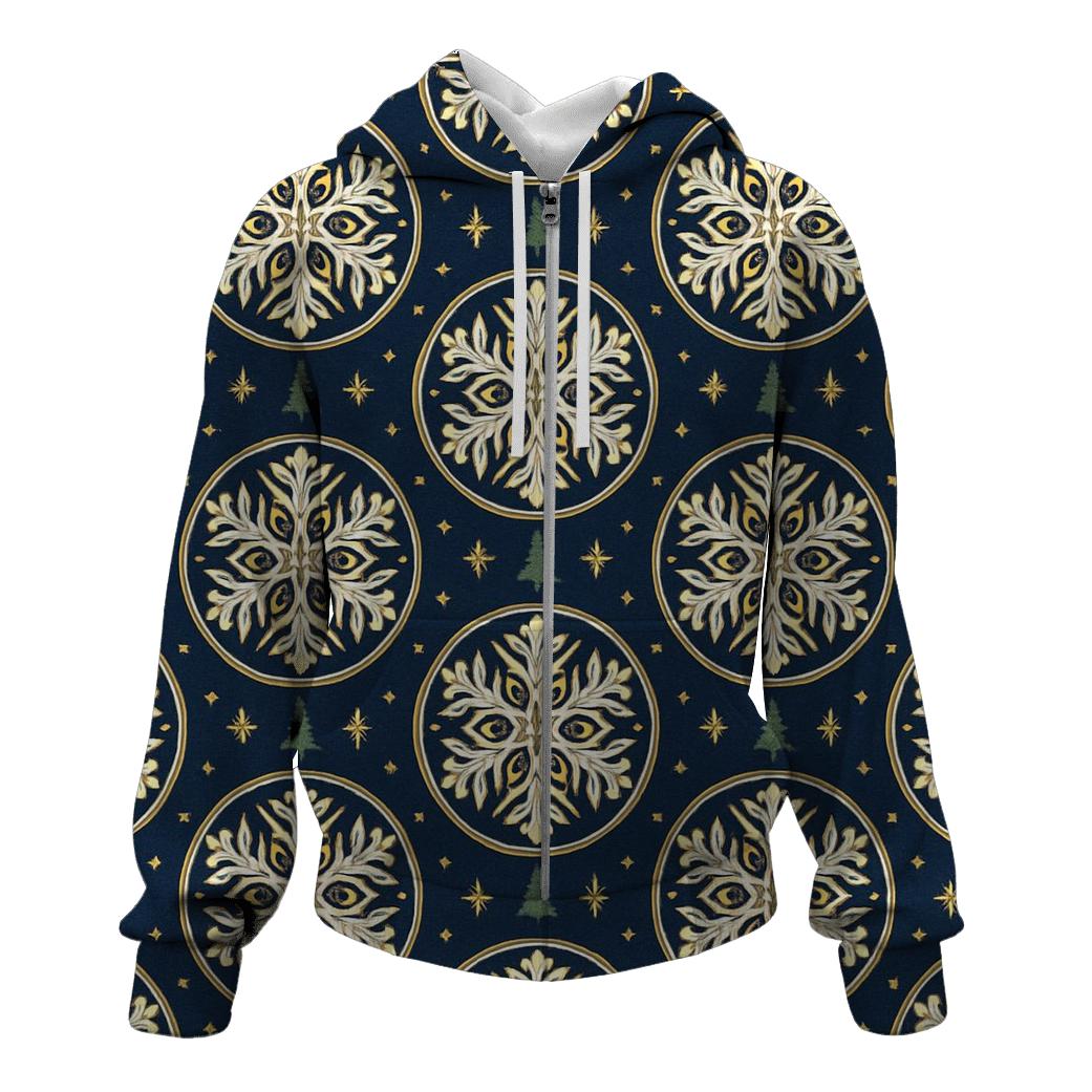 White Snowflake Medallion On Navy Blue custom hoodies