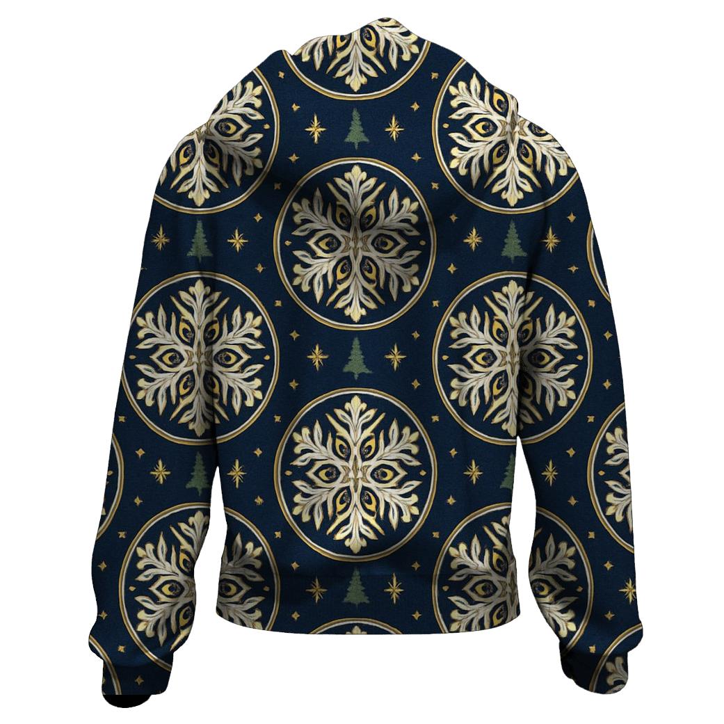 White Snowflake Medallion On Navy Blue custom hoodies