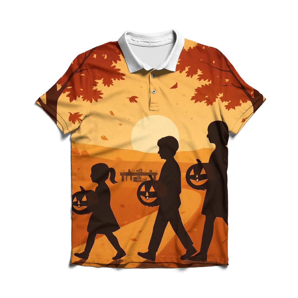 Sunset Pumpkin Procession embroidered polo tops