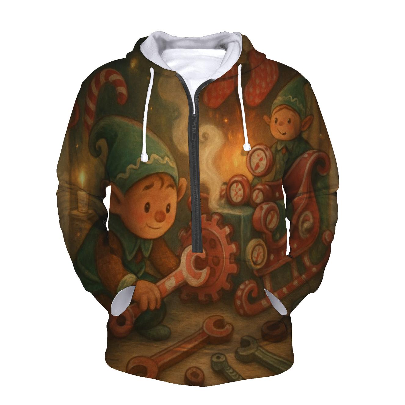 Gingerbread Mechanics Workshop printed hoodies