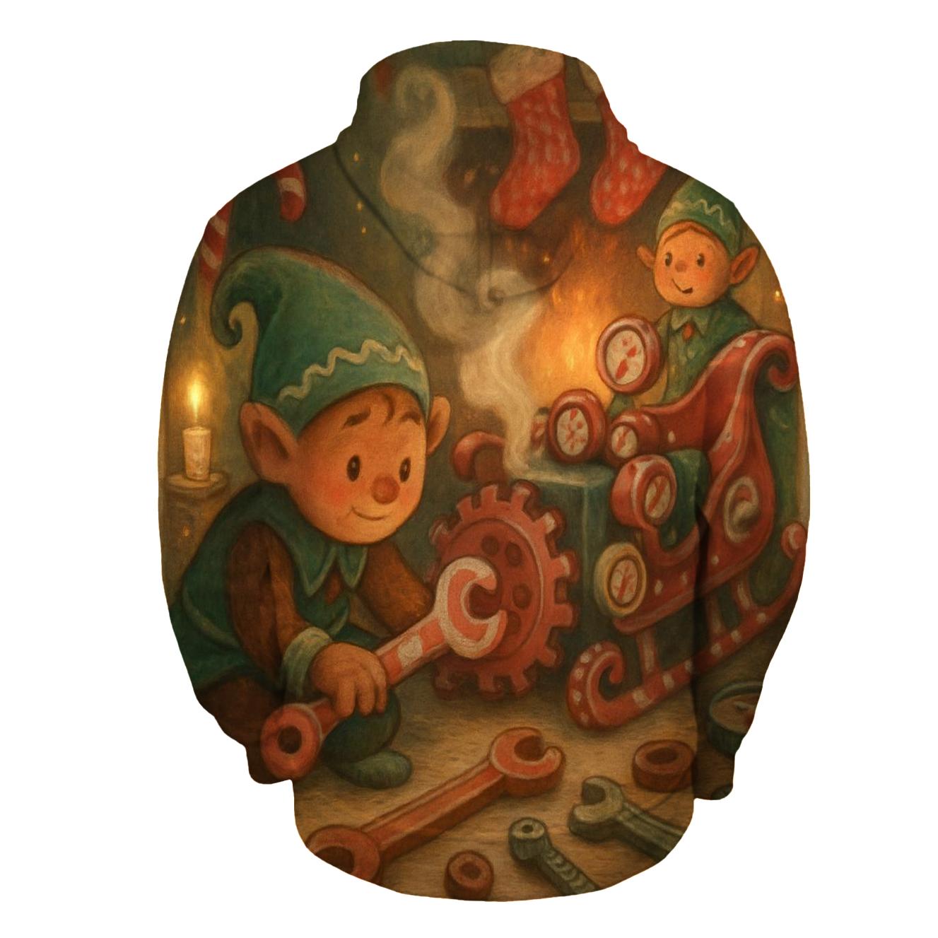 Gingerbread Mechanics Workshop printed hoodies