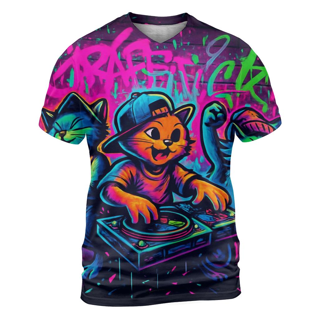 Graffiti Alley Jazz Cats vibrant all-over design tees