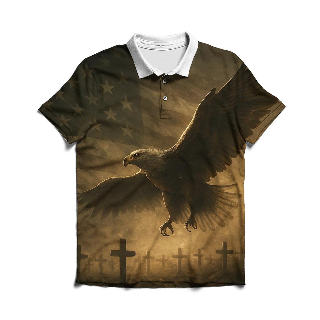 Eagle Over Remembrance Field embroidered polo tops