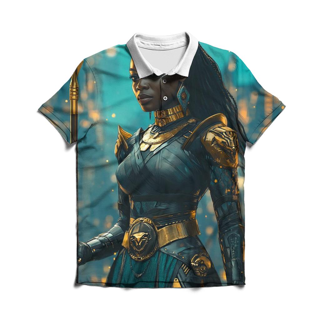 Danai Gurira Iron Will Of Wakanda Spear branded logo polo shirts