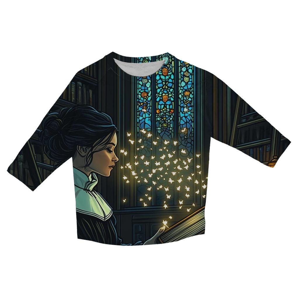 Ghostly Librarian Halloween Tale designer 3/4 sleeve blouses