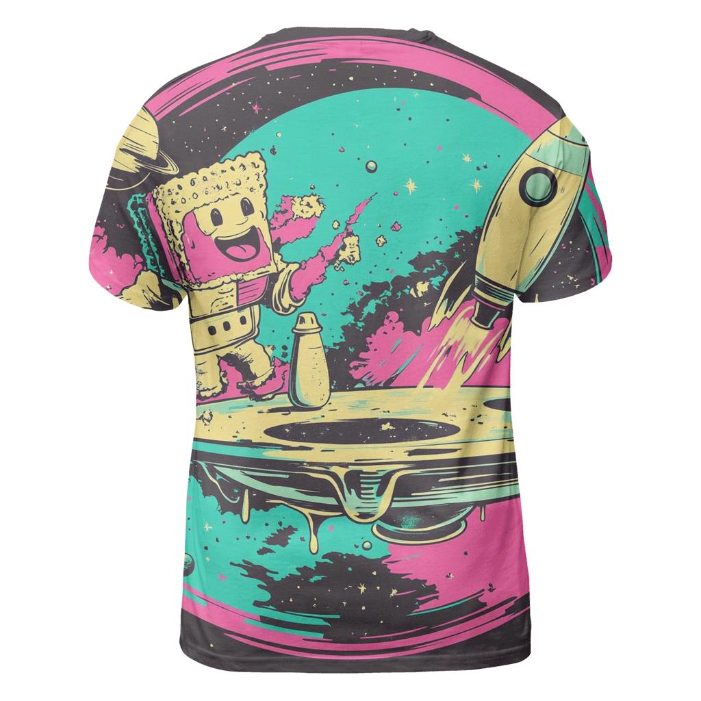 Cosmic Cereal Showdown vibrant all-over design tees
