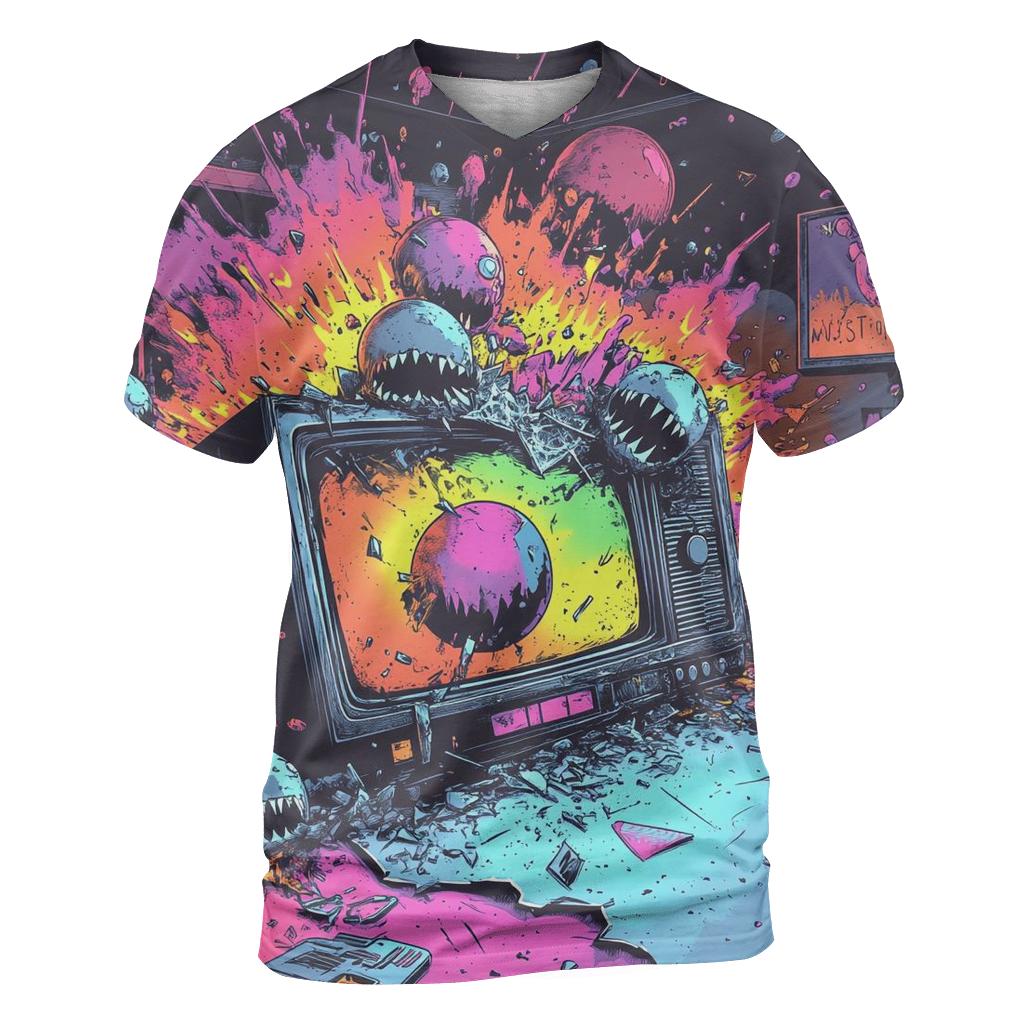 Retro TV Monster Mash vibrant all-over design tees