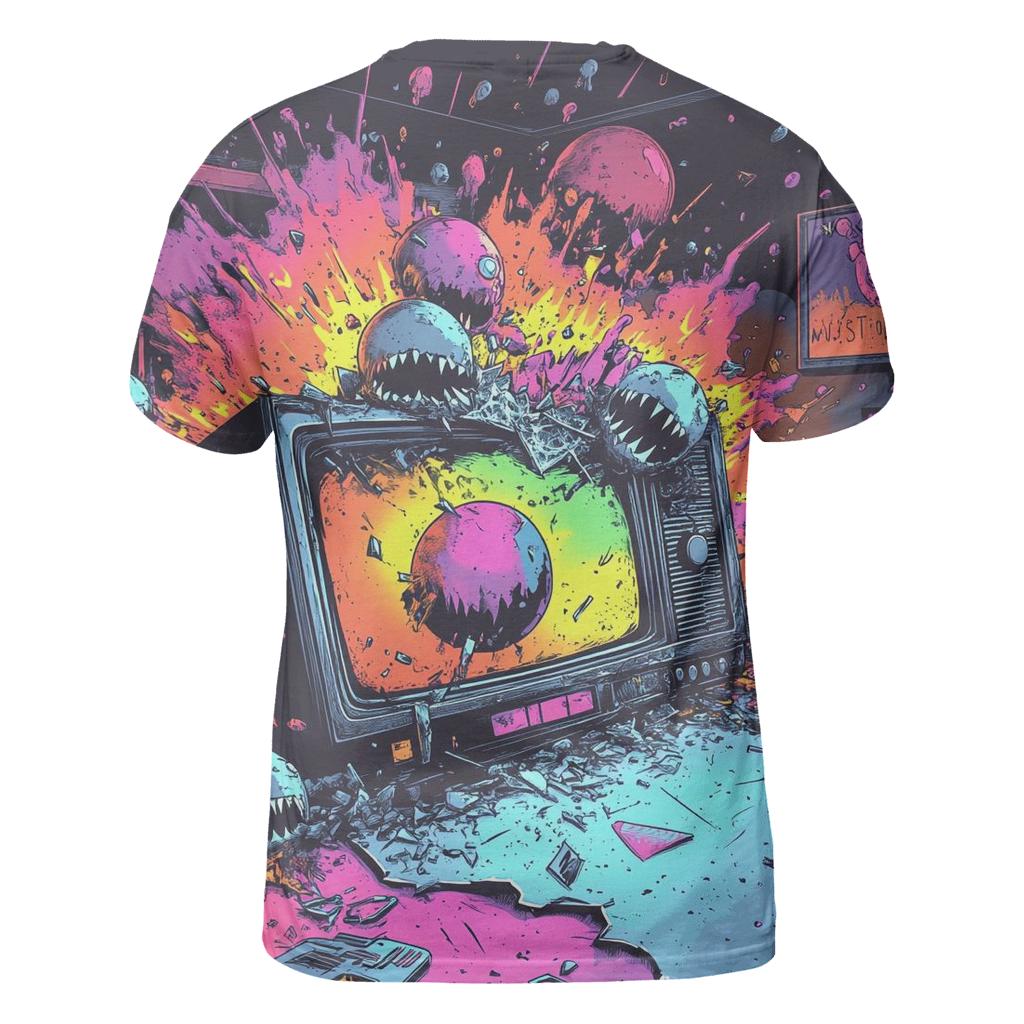 Retro TV Monster Mash vibrant all-over design tees
