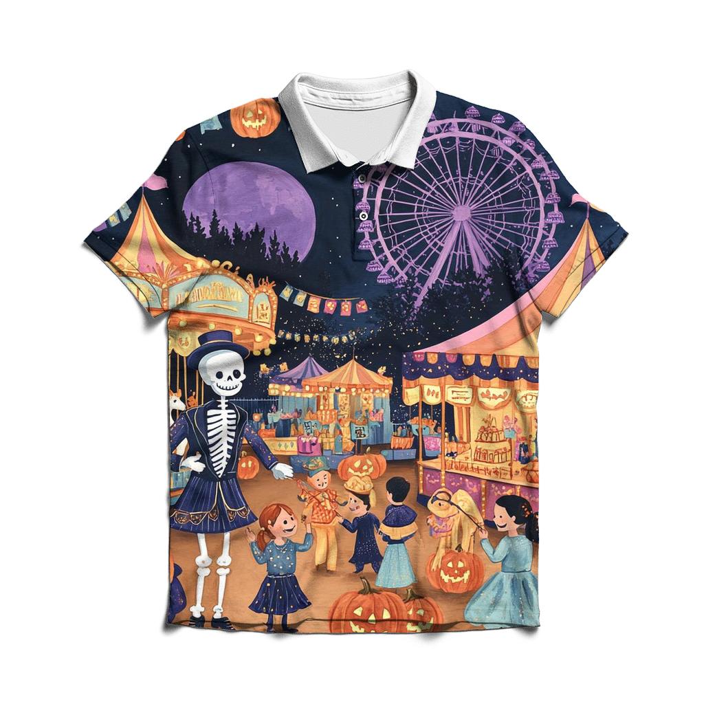 Moonlit Carnival Of Spooky Wonders casual sports polo shirts