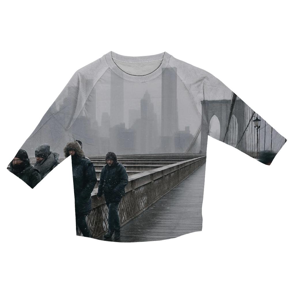 Brooklyn Bridge Snowfall Panorama printed three quarter sleeve shirts