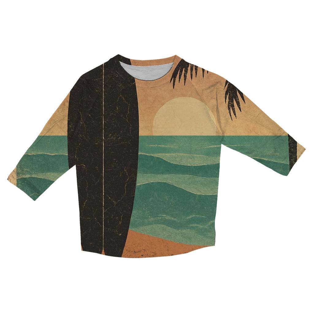 Vintage Surf Sunset Poster casual three quarter sleeve shirts