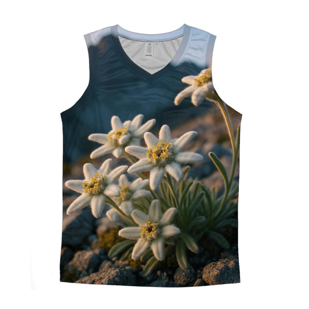 Dewy Alpine Edelweiss Cluster graphic print tank tops