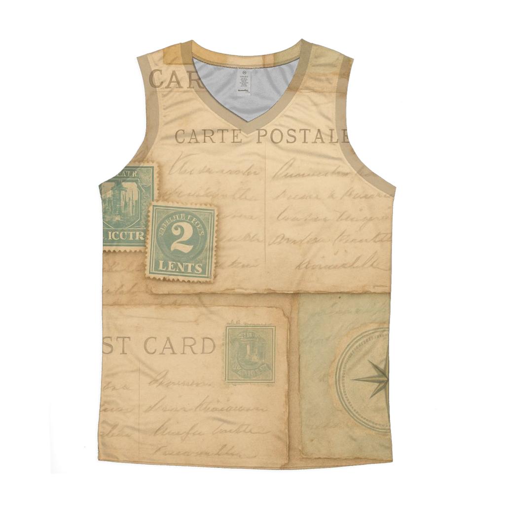 Sepia Postal Travel Collage graphic print tank tops
