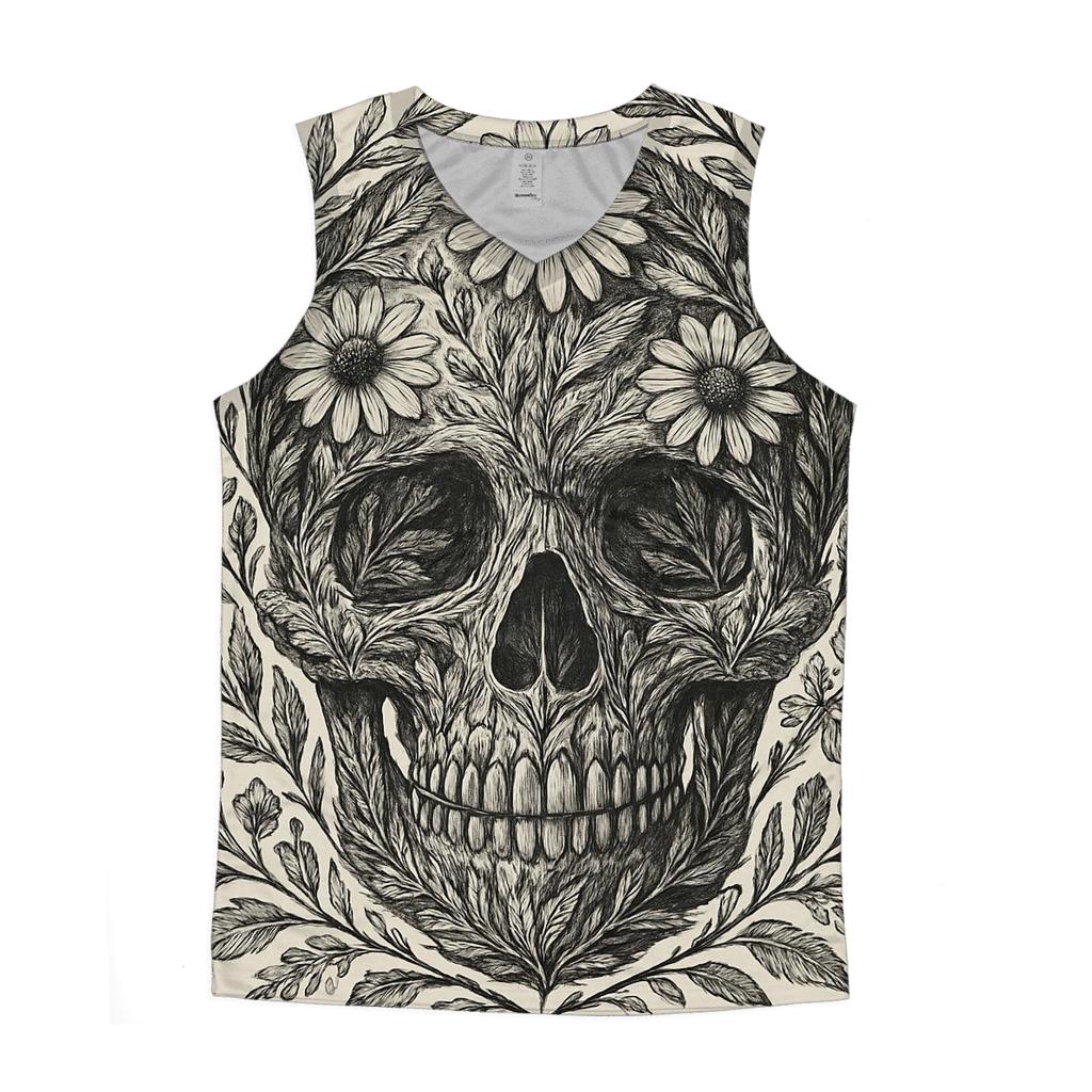 Botanical Line Art Skull casual summer tank tops
