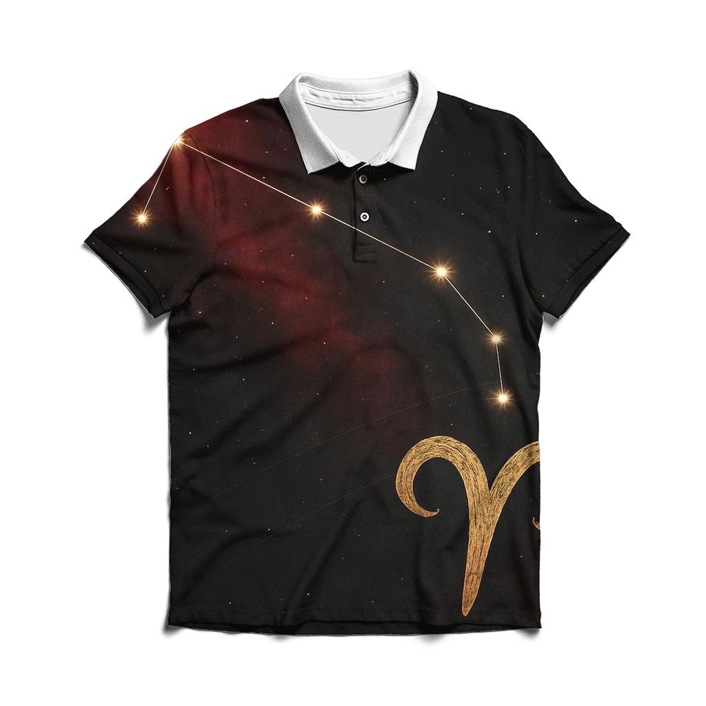Celestial Aries Constellation Map embroidered polo tops