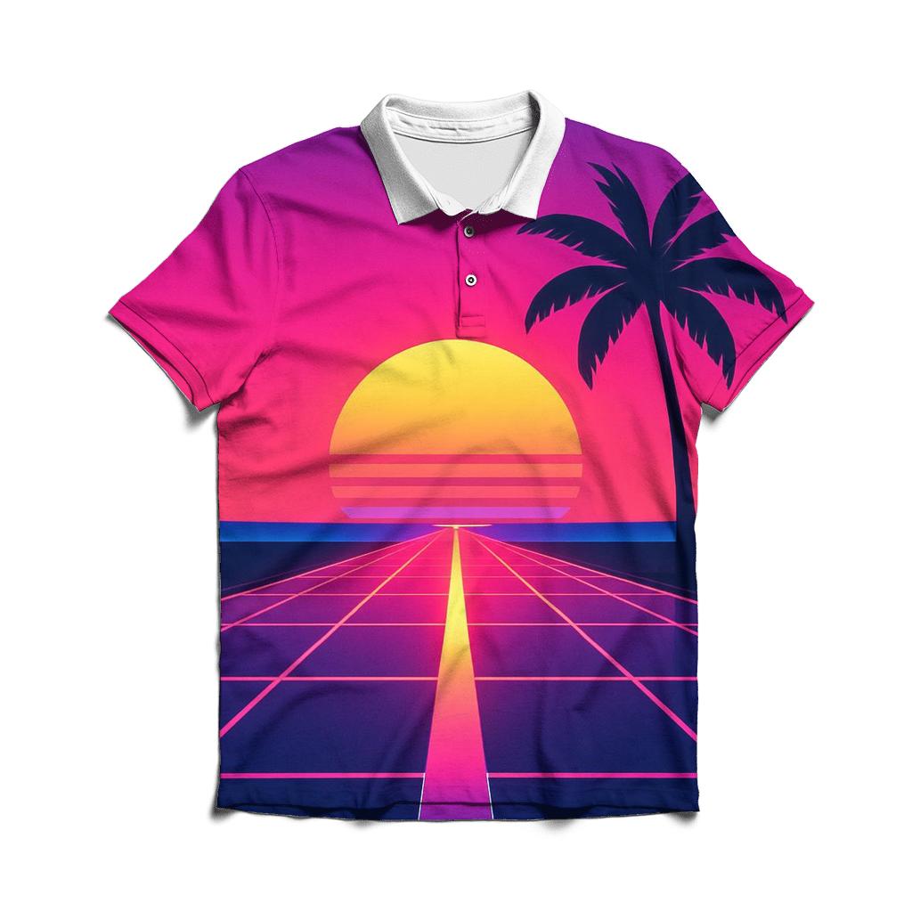 Neon Grid Horizon embroidered polo tops