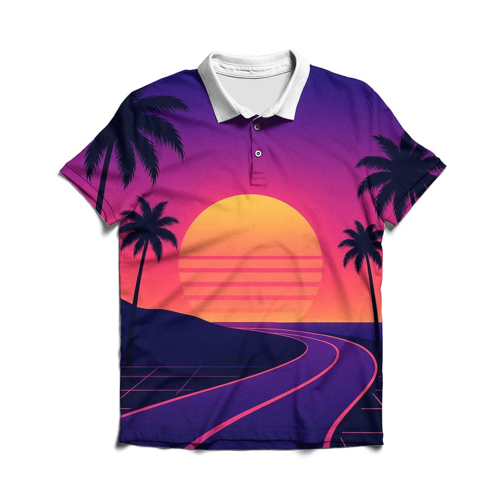 Retro Wave Coastal Drive premium cotton polo shirts