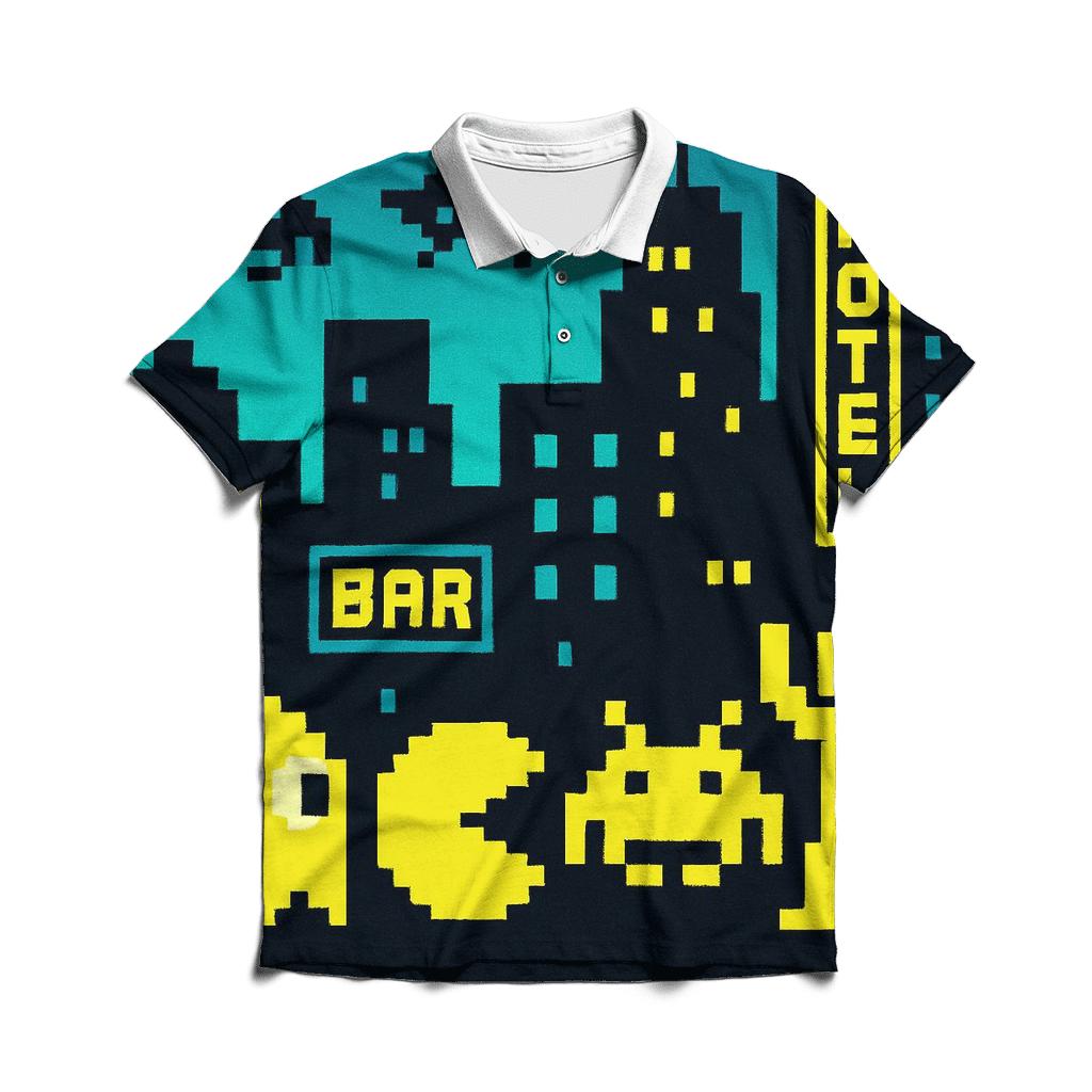Arcade Pixel Skyline branded logo polo shirts