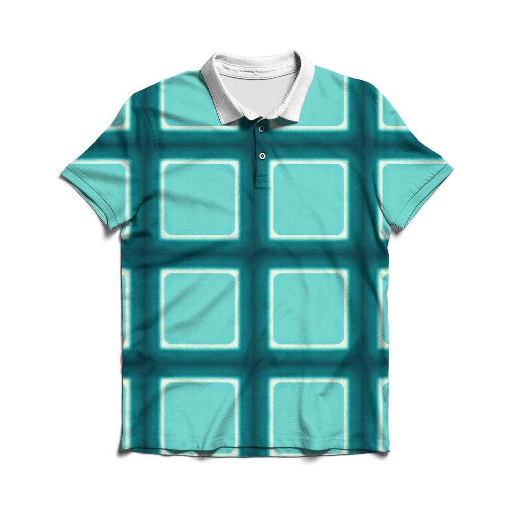 Itajime Teal Grid personalized polo shirts