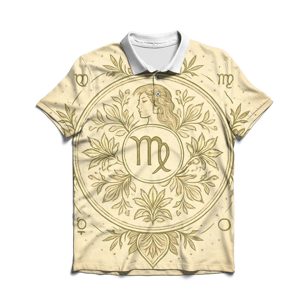 Virgo Earth Mandala Pattern branded logo polo shirts
