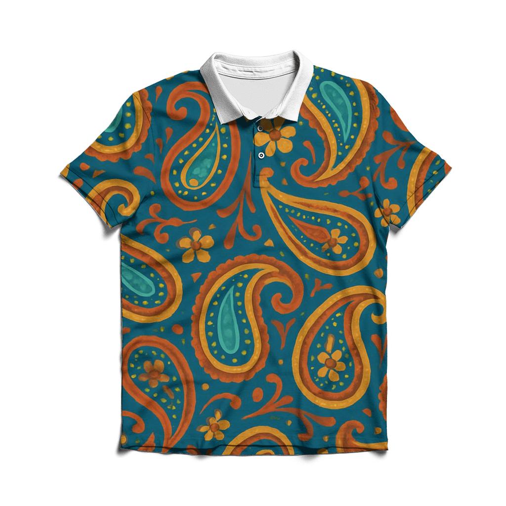 Peacock Paisley Loop stylish collar polo tees