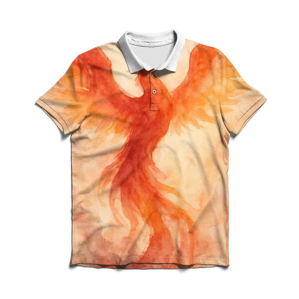 Watercolor Phoenix Rising classic pique polos
