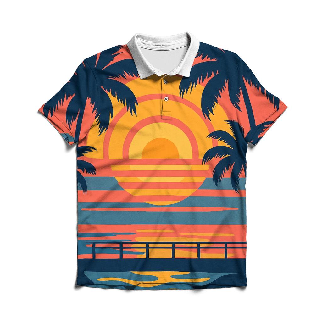 Synthwave Palm Silhouette premium cotton polo shirts