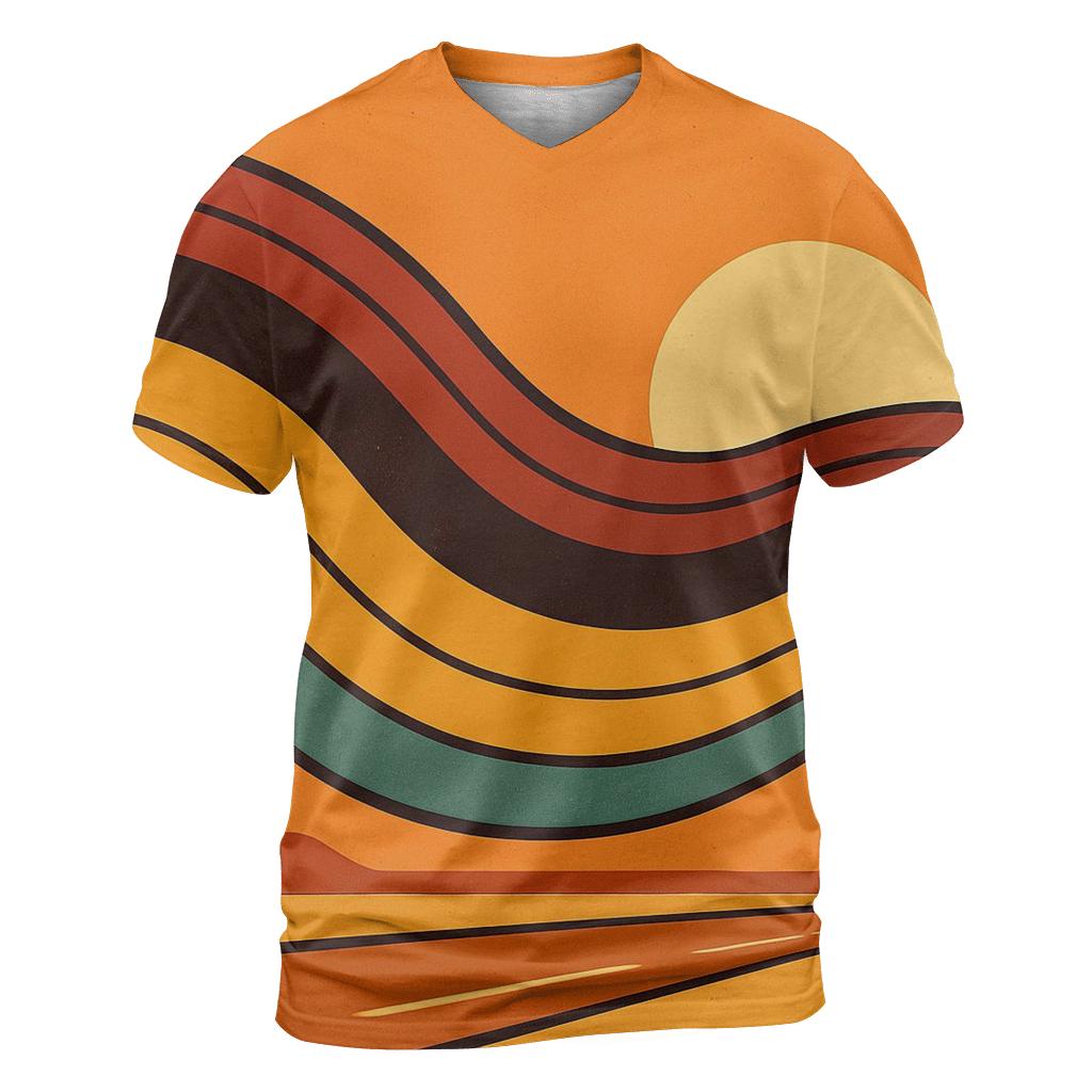 Sunset Vinyl Waves artistic all-over print tops