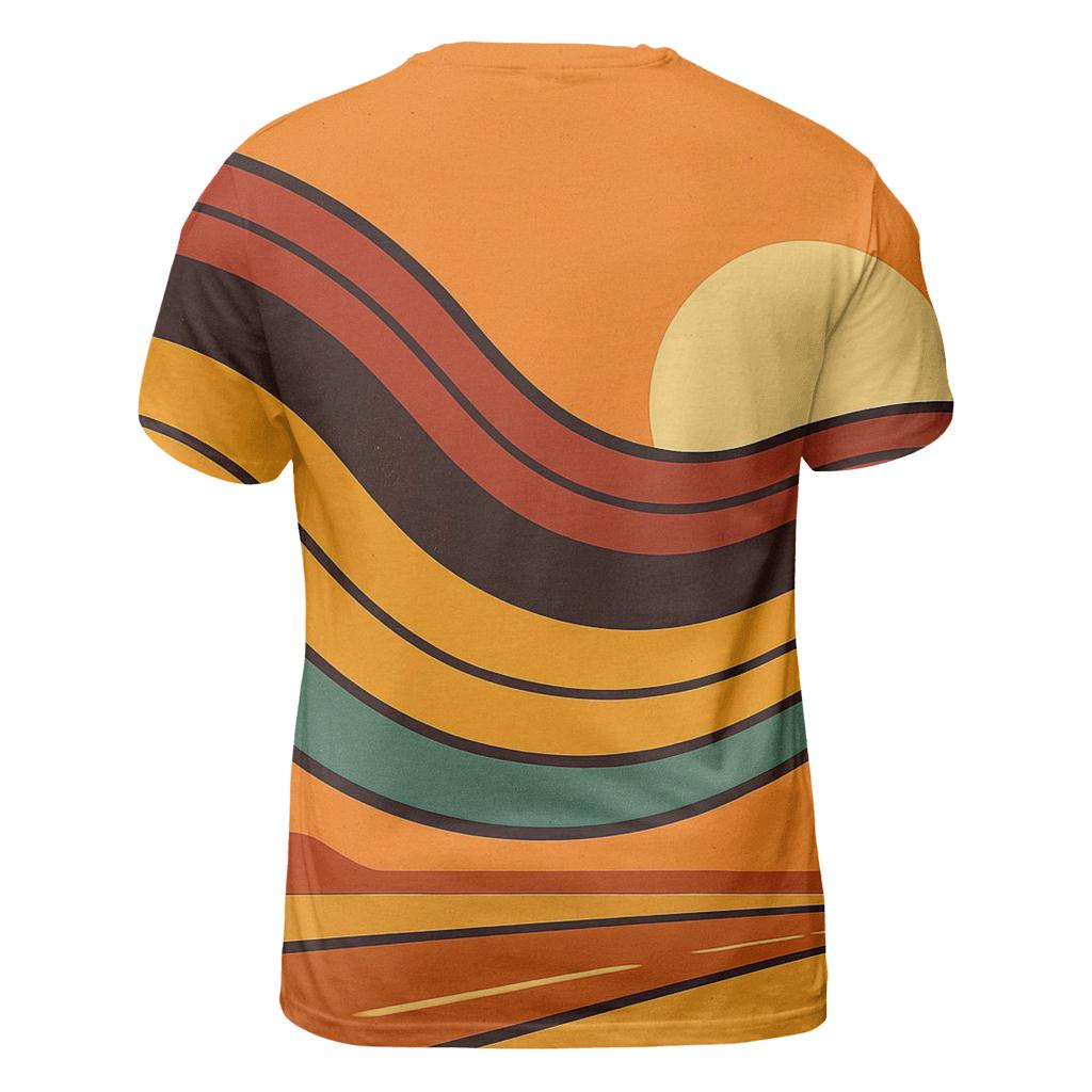 Sunset Vinyl Waves artistic all-over print tops