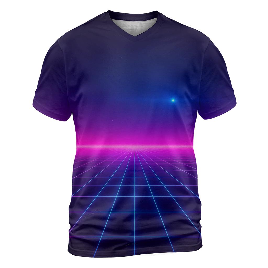 Neon Grid Horizon artistic all-over print tops