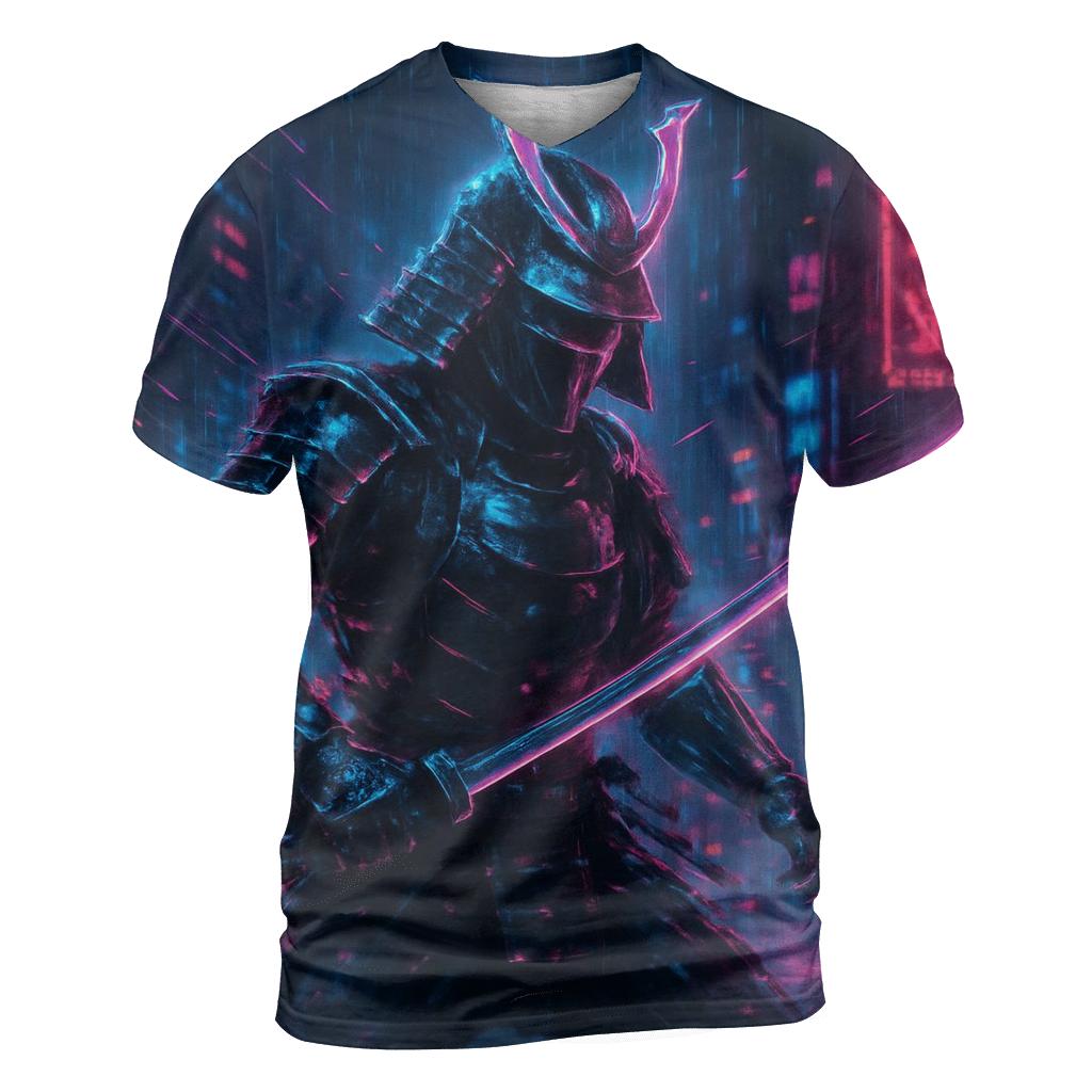 Neon Cyber Samurai statement graphic shirts
